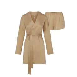 BRIDAL SILK ROBE AND TAP SHORT SET | HONEY
