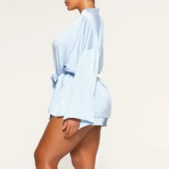 BRIDAL SILK ROBE AND TAP SHORT SET | GLACIER -Deals Easy Allure Wardrobe Store SKIMS LOUNGEWEAR RB SHO 3190 LA GLC 0014