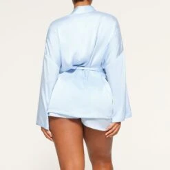 BRIDAL SILK ROBE AND TAP SHORT SET | GLACIER -Deals Easy Allure Wardrobe Store SKIMS LOUNGEWEAR RB SHO 3190 LA GLC 0020