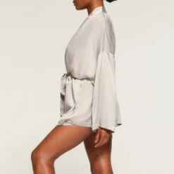 BRIDAL SILK ROBE AND TAP SHORT SET | SILVER -Deals Easy Allure Wardrobe Store SKIMS LOUNGEWEAR RB SHO 3190 MB SLV 2462