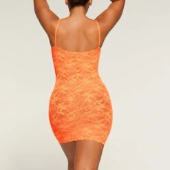STRETCH LACE SLIP DRESS | NEON ORANGE -Deals Easy Allure Wardrobe Store SKIMS LOUNGEWEAR SL MIN 3015 MA NOG 2511 BK