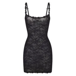 STRETCH LACE SLIP DRESS | ONYX