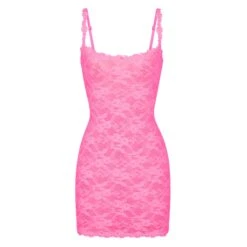 STRETCH LACE SLIP DRESS | SUGAR PINK