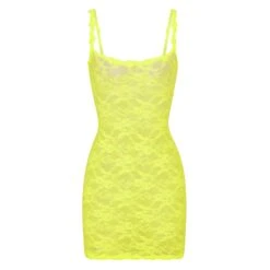 STRETCH LACE SLIP DRESS | YELLOW HIGHLIGHTER