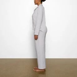 COTTON SLEEP BUTTON UP SET | LIGHT HEATHER GREY -Deals Easy Allure Wardrobe Store SKIMS LOUNGEWEAR ST PNS 3232 BA LHG 0006 SD