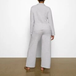 COTTON SLEEP BUTTON UP SET | LIGHT HEATHER GREY -Deals Easy Allure Wardrobe Store SKIMS LOUNGEWEAR ST PNS 3232 BA LHG 0011 BK