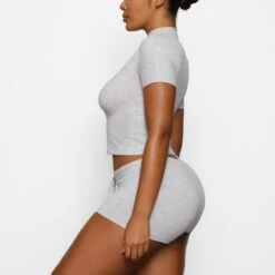 COTTON SLEEP MOCK NECK T-SHIRT | LIGHT HEATHER GREY -Deals Easy Allure Wardrobe Store SKIMS LOUNGEWEAR TP TSH 2817 BA LHG 0010 SD