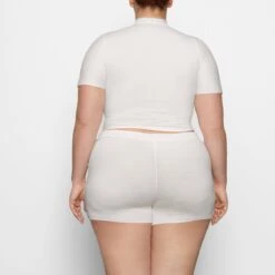 COTTON SLEEP MOCK NECK T-SHIRT | MARBLE -Deals Easy Allure Wardrobe Store SKIMS LOUNGEWEAR TP TSH 2817 BC MBL 0038 BK