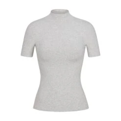 COTTON SLEEP MOCK NECK T-SHIRT | LIGHT HEATHER GREY