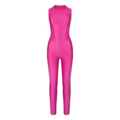 SHINE JERSEY MOCK NECK SLEEVELESS CATSUIT | HOT PINK