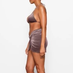 VELVET SARONG MINI SKIRT | UMBER -Deals Easy Allure Wardrobe Store SKIMS SWIM CU SAR 3199 EC UMB 0009