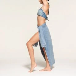 SUMMER DENIM SARONG SKIRT | BLUE DENIM WASH -Deals Easy Allure Wardrobe Store SKIMS SWIM CU SAR 3978 PC DNW 0010
