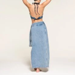 SUMMER DENIM SARONG SKIRT | BLUE DENIM WASH -Deals Easy Allure Wardrobe Store SKIMS SWIM CU SAR 3978 PC DNW 0014