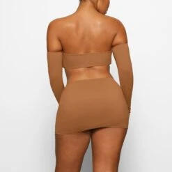 SWIM RUCHED MINI SKIRT | ALMOND -Deals Easy Allure Wardrobe Store SKIMS SWIM CU SKT 2796 CA ALM 0010 BK