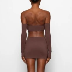 SWIM RUCHED MINI SKIRT | COCOA -Deals Easy Allure Wardrobe Store SKIMS SWIM CU SKT 2796 CB COA 0010 BK